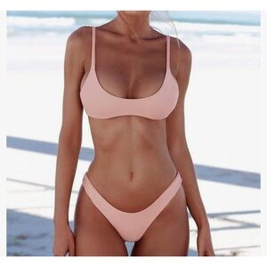 NWT SherryDc Medium Light Pink Two Piece Brazilian Thong Bikini Swimsuit